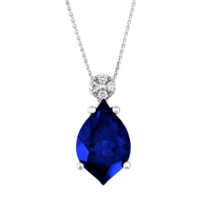 Chatham Flame Created Sapphire Pendant in 14k White Gold