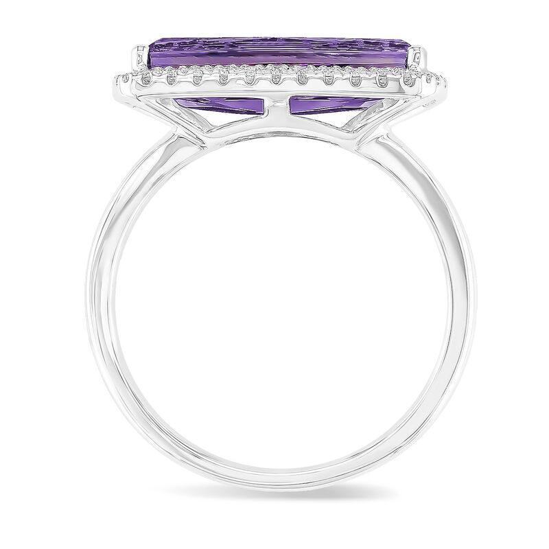 Cushion-Cut Amethyst & Diamond Halo Ring in 10k White Gold image number null