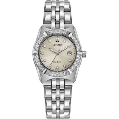 Citizen Ladies Corso Taupe Dial w/Dial Bezel (24) Bracelet 28mm Watch in Stainless Steel EW2710-51X