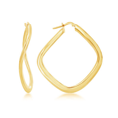 Twisted Square Hoop Earrings in Sterling Silver/Gold Plated