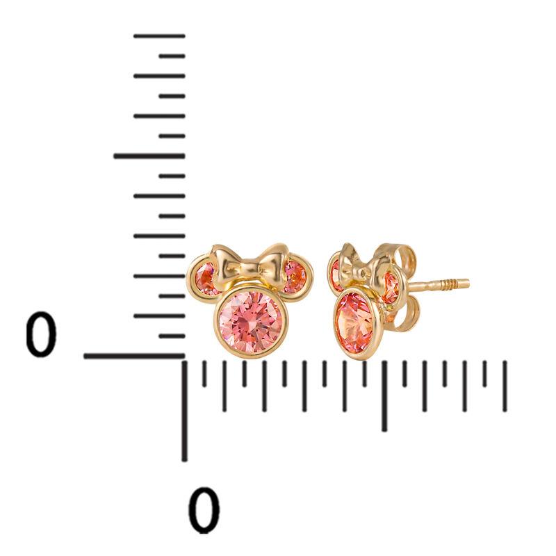 Disney Pink Cubic Zirconia Minnie Mouse Stud Earrings in 10k Yellow Gold image number null