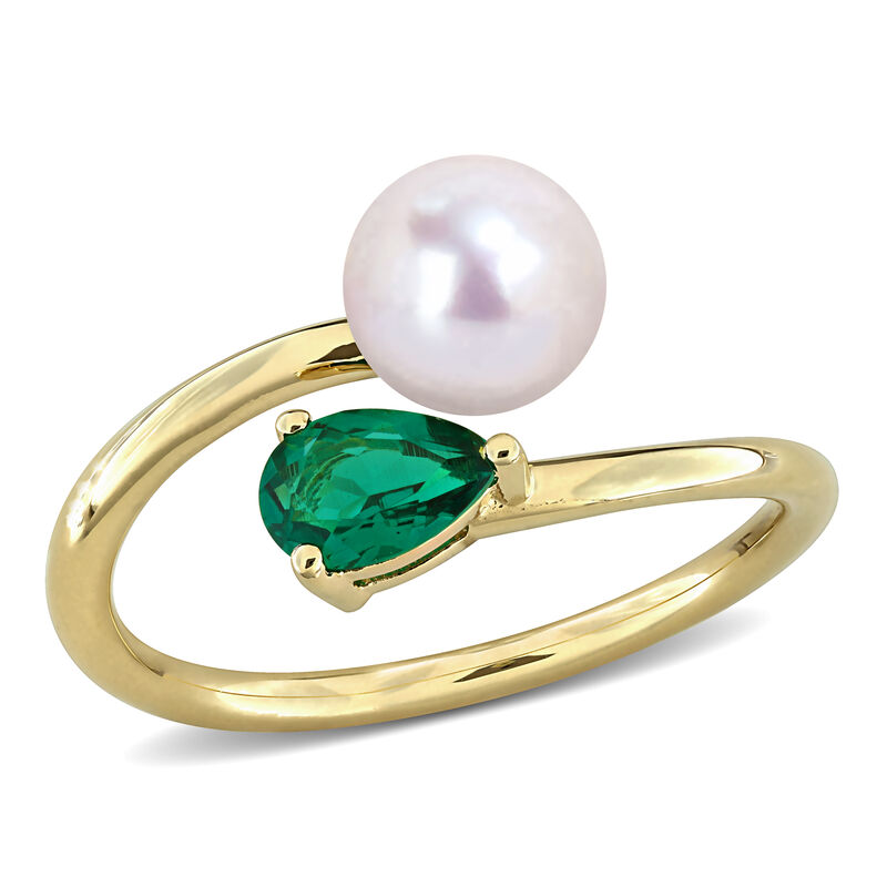 Created Emerald & Freshwater Cultured Pearl Ring in Gold Plated image number null