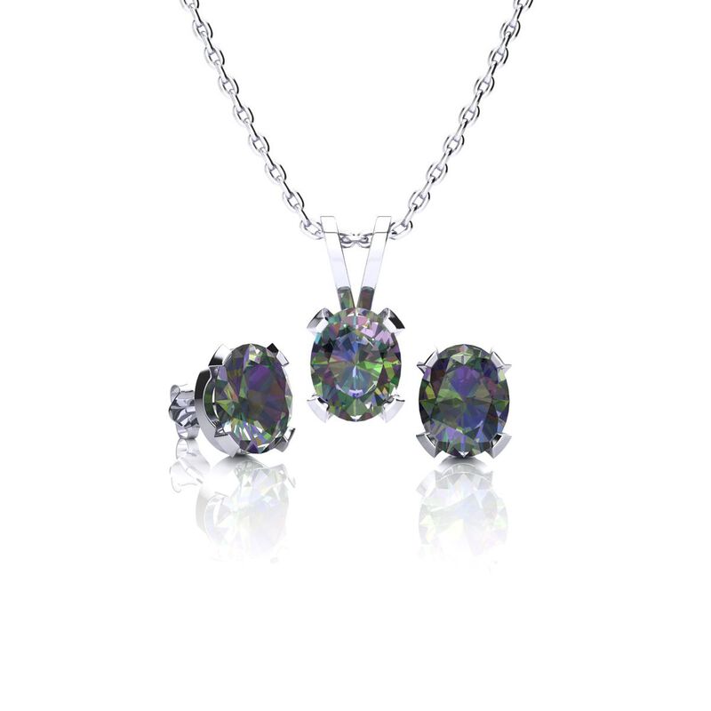 Oval-Cut Mystic Topaz Necklace & Earring Jewelry Set in Sterling Silver image number null