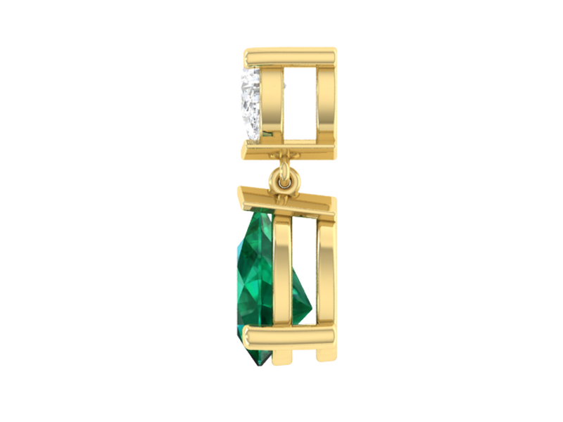 Pear-Shaped Created Emerald Lab Grown Diamond Dangle Pendant in 10k Yellow Gold image number null