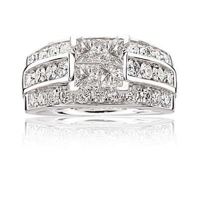 Emma. Diamond 2+ct. Princess Quad-Set Diamond Engagement Ring in 14k White Gold