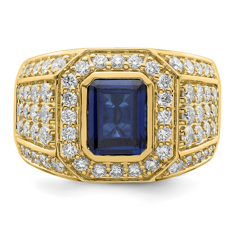 Men's Created Sapphire & Lab Grown Diamond Ring in 10k Yellow Gold image number null