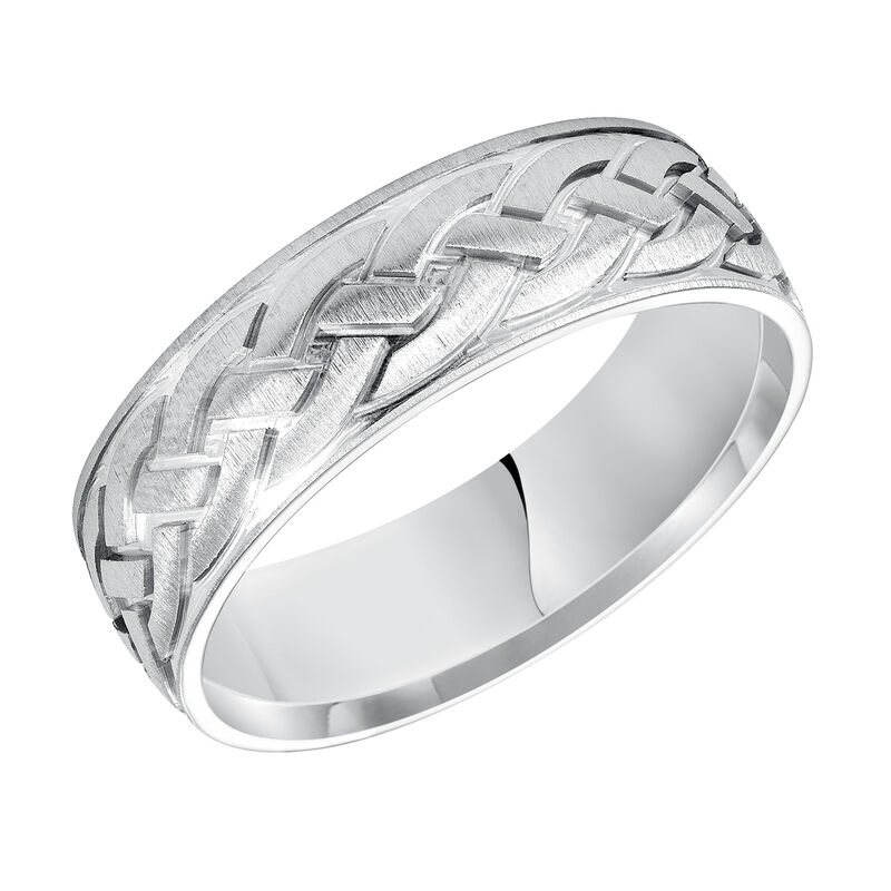 Men's Intricate Rope Detail Wedding Band in 14k White Gold image number null