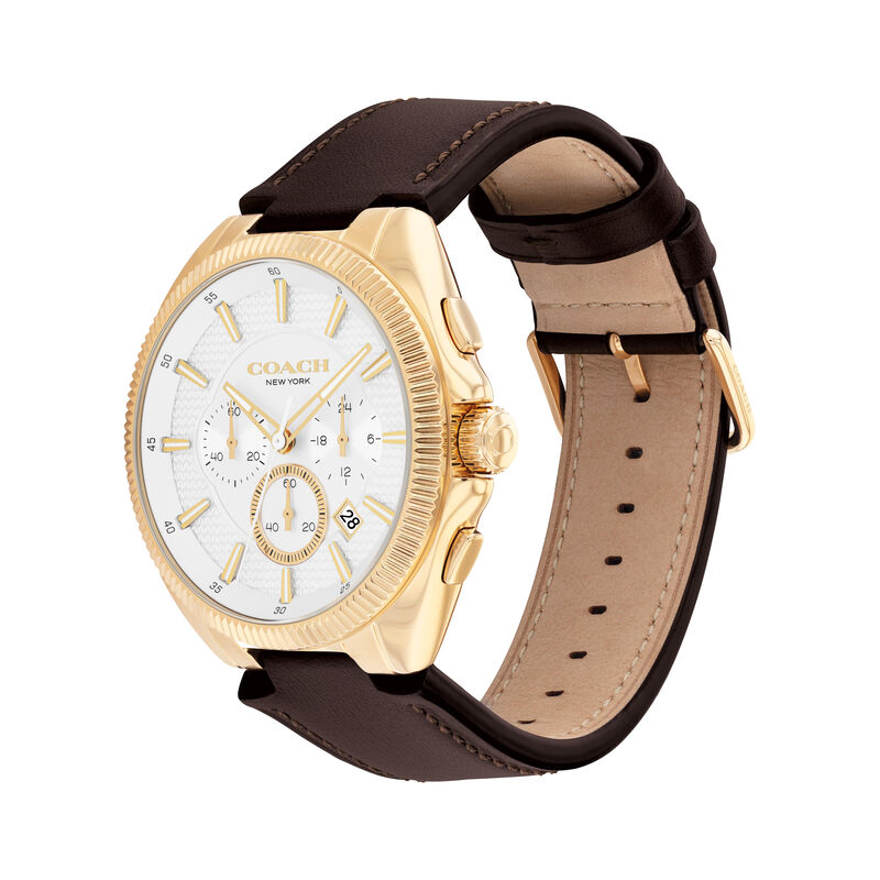 Coach Men's Jackson Chronograph White Dial Gold Tone Stainless Steel Brown Leather Strap 45mm Watch 14602746 image number null