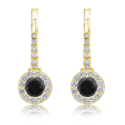 Black Diamond Halo 1/2ct. Drop Earrings in 14k Yellow Gold