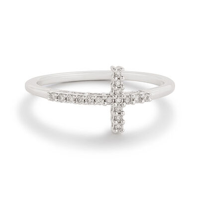 Diamond Sideways Cross Ring in Sterling Silver