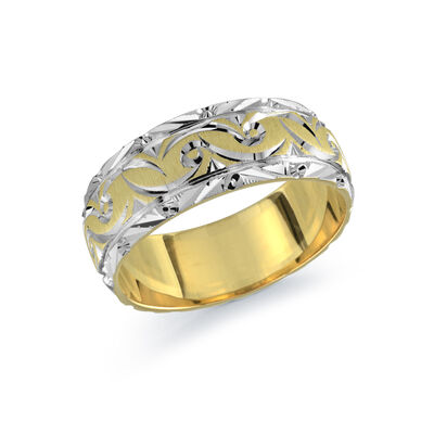 Malo Men's Etched-Design 8mm Wedding Band in 14k Yellow & White Gold