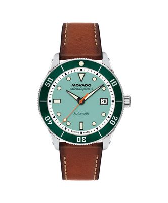 Movado Heritage Calendoplan S Automatic Watch Aqua Lacquer Dial 3650227