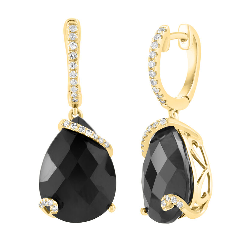 EFFY Black Onyx & Diamond Drop Earrings in 14k Yellow Gold image number null