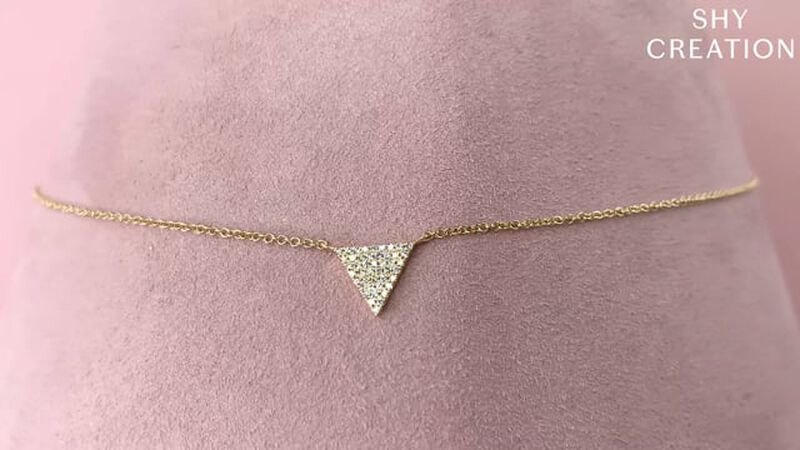 Shy Creation 0.13 ctw Pave Diamond Triangle Necklace in 14k Yellow Gold image number null