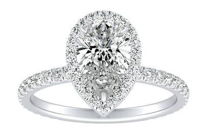 Dylan. Pear-Shaped Lab Grown 1ctw. Diamond Halo Engagement Ring in 14k White Gold
