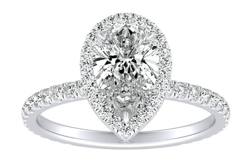 Dylan. Pear-Shaped Lab Grown 1ctw. Diamond Halo Engagement Ring in 14k White Gold image number null