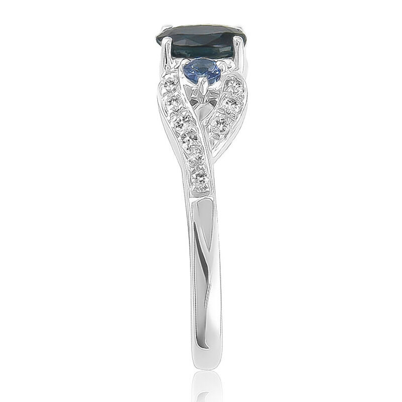 Blue Sapphire & Tanzanite Gemstone Diamond Ring in 10K White Gold image number null