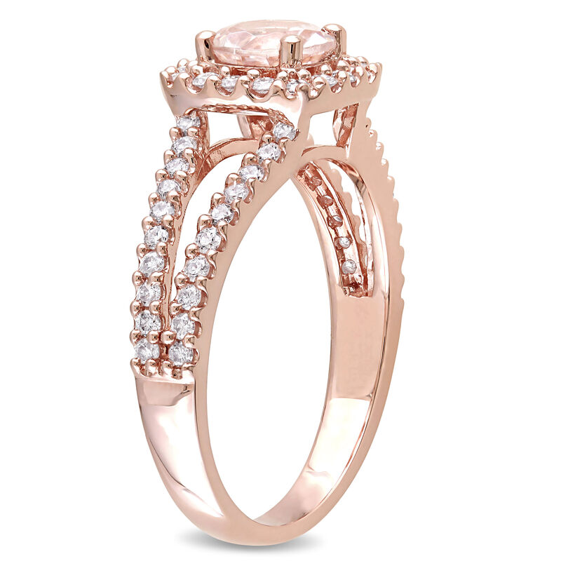 Round Morganite Diamond Halo Split Shank Engagement Ring in 14k Rose Gold image number null