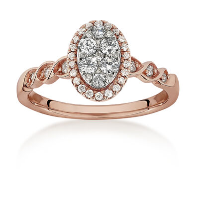 Diamond Oval Twist Fashion Cluster Ring in 10k Rose Gold