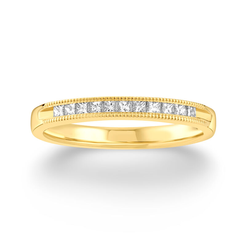 Natural Diamond Princess Cut Milgrain Channel Anniversary Band in 14k Yellow Gold image number null