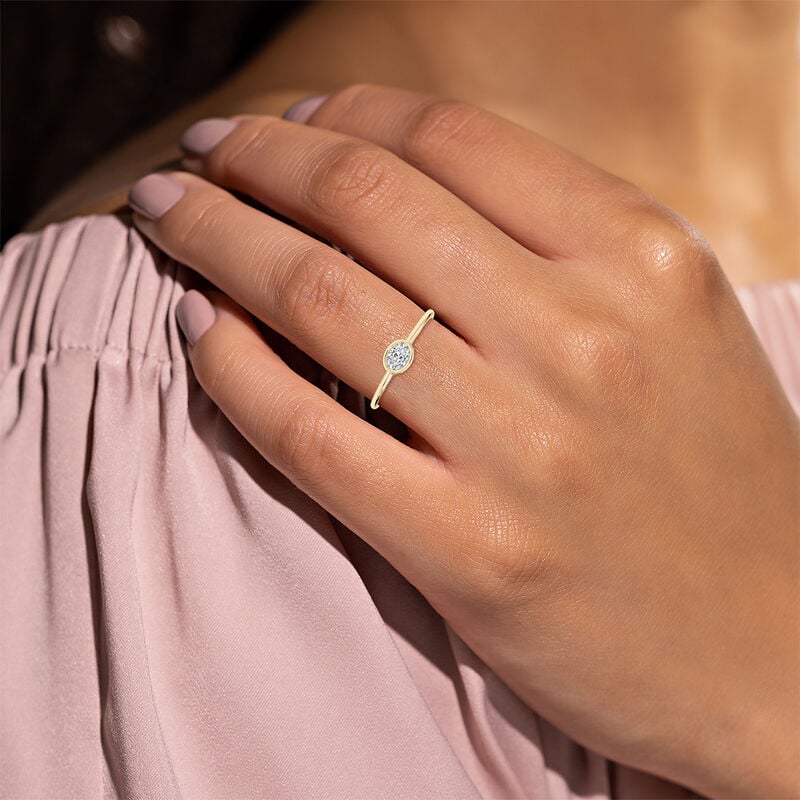 Oval Lab Grown Diamond Bezel Petite Solitaire Engagement Ring in 10k Yellow Gold image number null