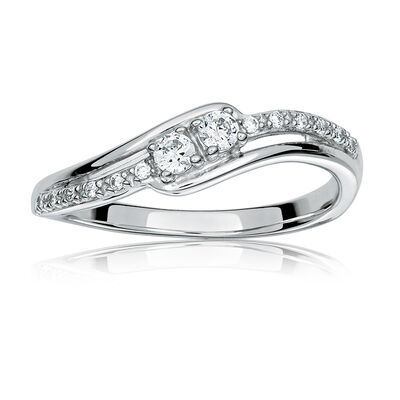 You & Me Two-Stone Bypass Diamond Ring in Sterling Silver