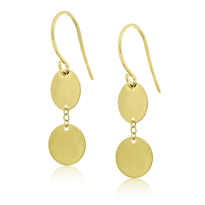 Dangle Double Disc Fish Hook Earrings in 14K Yellow Gold image number null