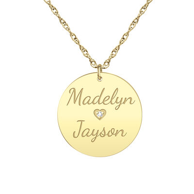 Engravable Disc Charm with Diamond Accent in Gold Plated Sterling Silver