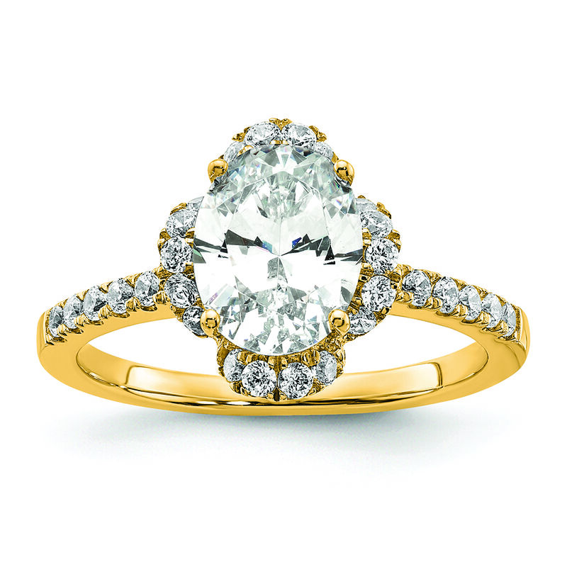 Oval-Cut Lab Grown 1.5ct. Diamond Clover Halo Engagement Ring in 14k Yellow Gold image number null