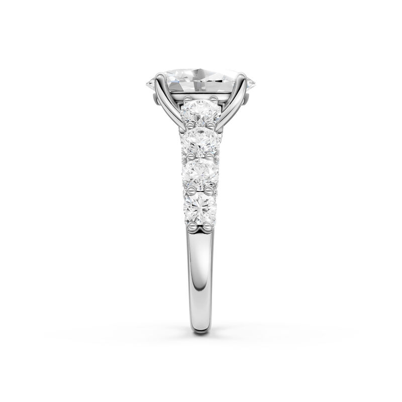 Oval Lab Grown Diamond 4 3/4ctw. Graduated Cathedral Engagement Ring with Round Diamonds in 14k White Gold image number null