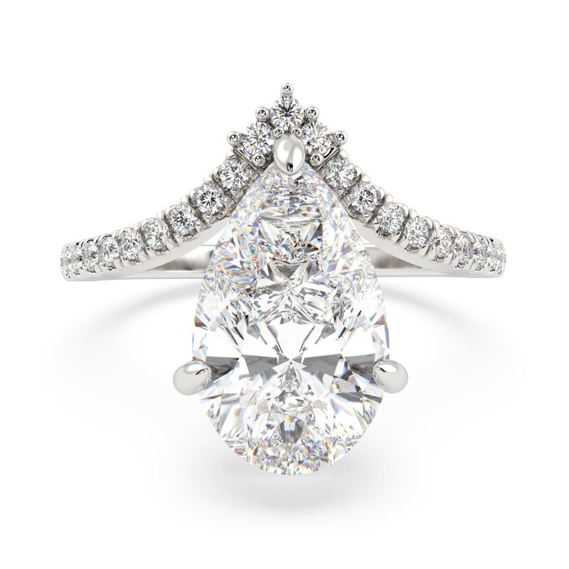 Pear-Shaped Lab Grown 3.50ctw. Diamond Chevron Double Hidden Halo Engagement Ring in 14k White Gold image number null