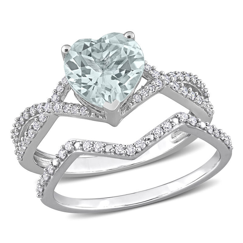 Heart-Shaped Aquamarine & Diamond Bridal Set in 14k White Gold image number null