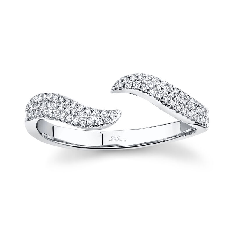 Shy Creation: Diamond Open Wave Wrap Ring 14k White Gold image number null