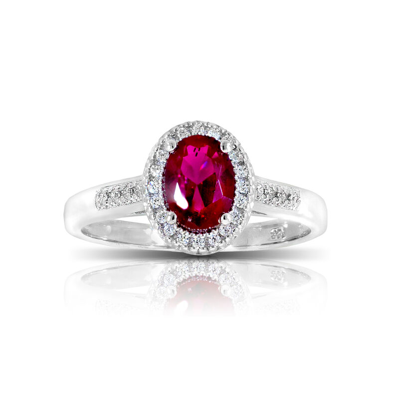 Oval Created Ruby & Diamond Ring in Sterling Silver image number null