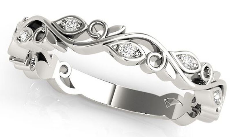 Diamond Scroll Leaf Pattern Stackable Ring in 10k White Gold image number null