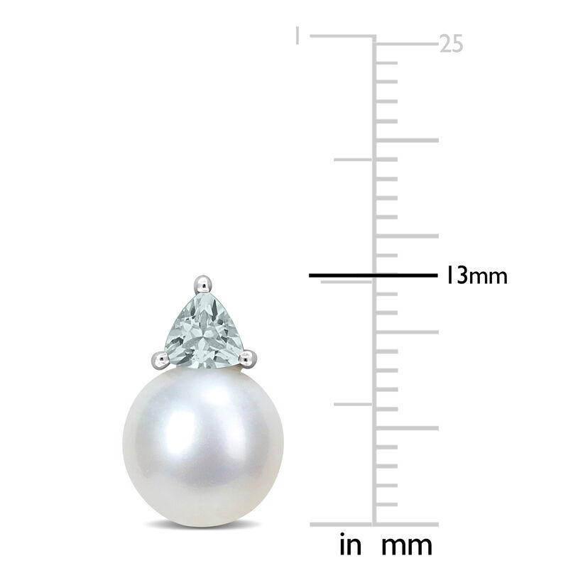 Aquamarine & Freshwater Cultured Pearl Stud Earrings in 10k White Gold image number null