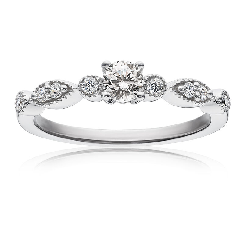 Diamond Simple Milgrain Promise Ring in 10k White Gold