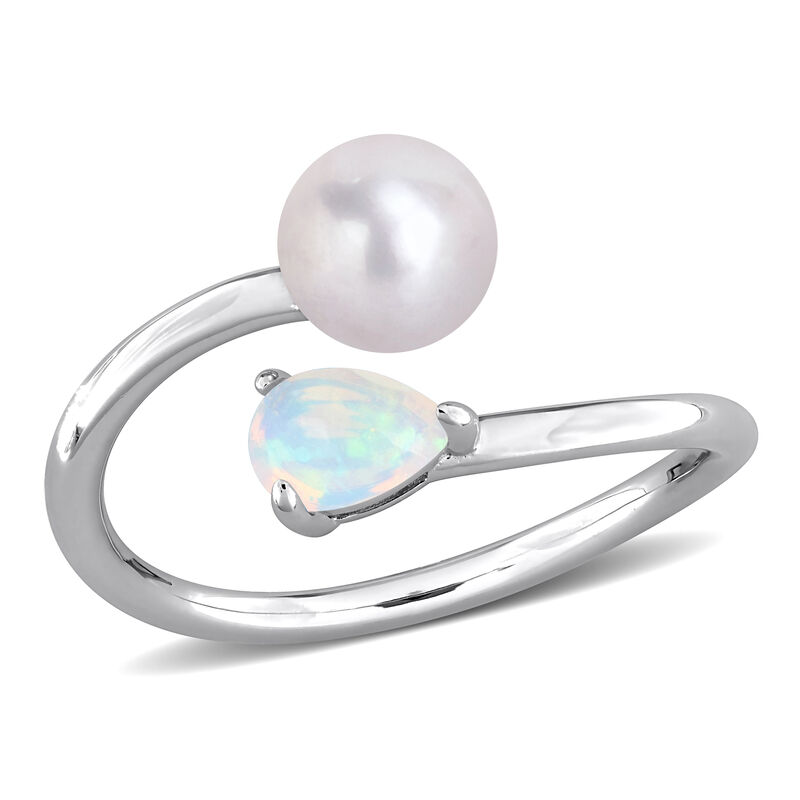 Ethiopian Opal & Freshwater Cultured Pearl Ring in Sterling Silver image number null