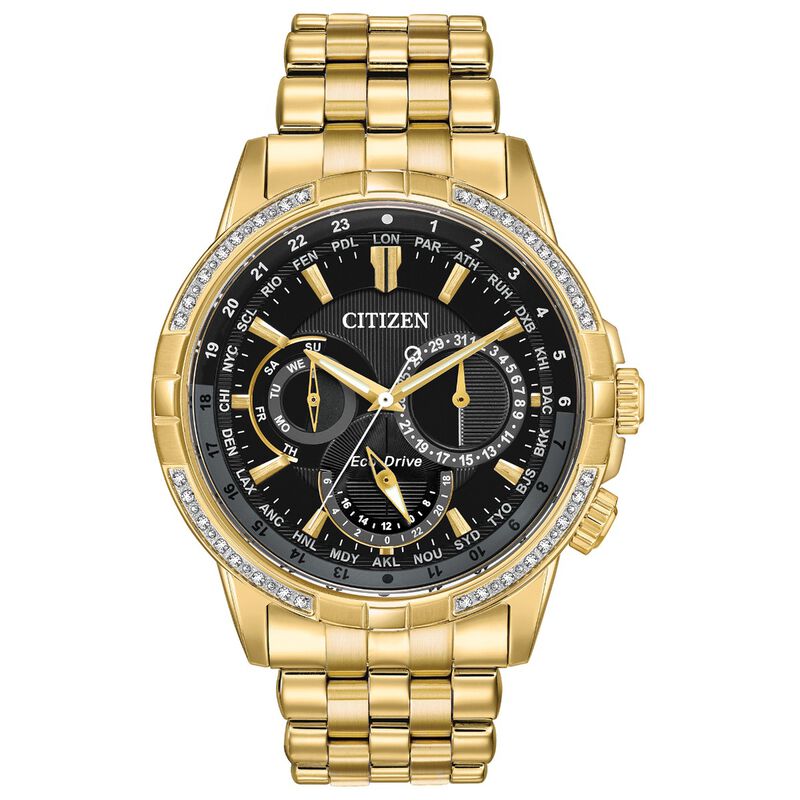 Citizen Eco-Drive® Calendrier Diamond Accent Gold-Tone Watch with Black Dial BU2082-56E image number null