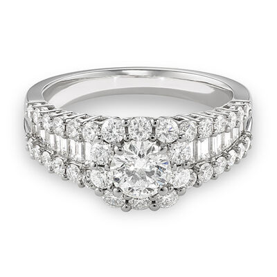 Celebration. Baguette & Round Diamond Halo Engagement Ring