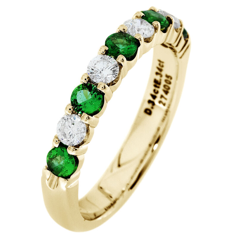 Diamond & Emerald Prong Set 0.55ctw. Band in 14k Yellow Gold image number null