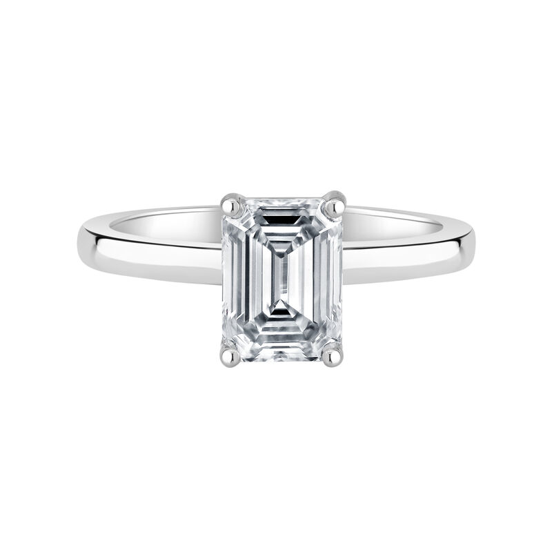 Emerald-Cut Lab Grown 3ct. FG VS Diamond Ribbon Halo Solitaire Engagement Ring in 14k White Gold image number null