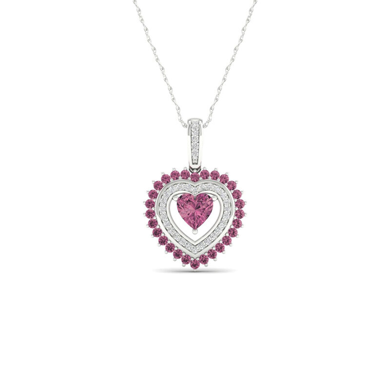 Pink Tourmaline & Diamond Heart Pendant in 10k White Gold image number null