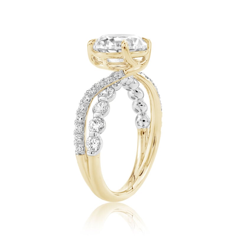Round Lab Grown Diamond 4ctw. Swirl Bypass Engagement Ring in 14k Two Tone Gold image number null