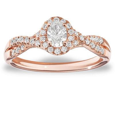 Amanda. Diamond Oval Twist Engagement Ring in 14k Rose Gold