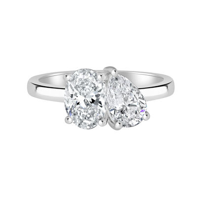 Pear-Shaped & Oval-Cut Lab Grown 1.75ctw. Diamond Toi Et Moi Two-Stone Engagement Ring in 14k White Gold
