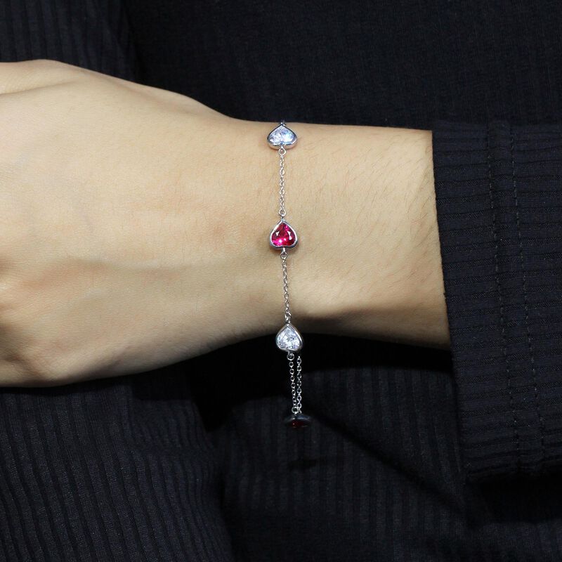 Heart Created Ruby & Created White Sapphire Bracelet in Sterling Silver image number null