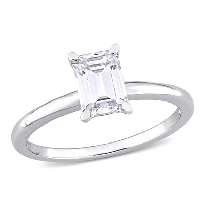 Emerald-Cut 1ctw. Created Moissanite Solitaire Engagement Ring in Sterling Silver