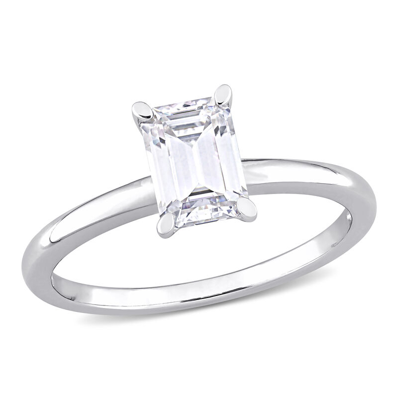 Emerald-Cut 1ctw. Created Moissanite Solitaire Engagement Ring in Sterling Silver image number null