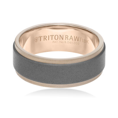 TritonRAW Tungsten Flat Matte Men's High Polished 18k Rose Gold Edge Band